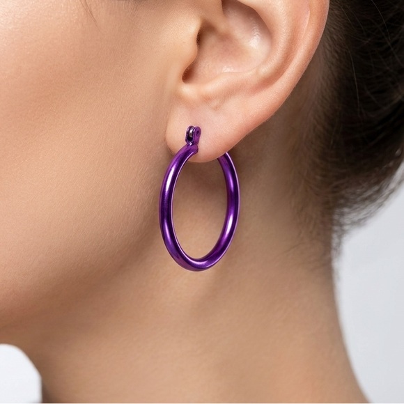 Fashion Jewelry Jewelry - Metallic Purple Hoop Earrings | Medium Lightweight Statement Hoops